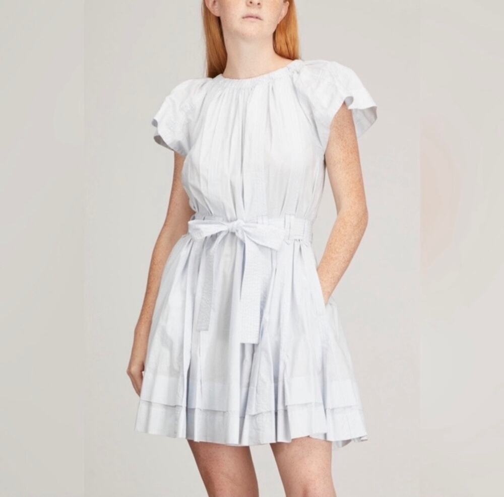 ULLA JOHNSON Mae Mini Dress Sea Glass Poplin Babydoll pleated women's size 4